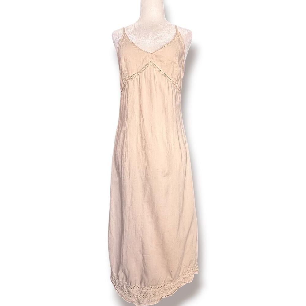 Couleurs d’été Linen Cotton Slip Dress Beige Boho Midi Dress Y2K Minimalist
